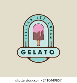 ice cream stick logo emblem vector illustration template icon graphic design. food frozen gelato sign or symbol for shop business with badge typography style concept