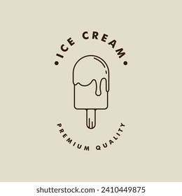 ice cream stick logo line art simple minimalist vector illustration template icon graphic design. food frozen gelato sign or symbol for shop business with linear typography style concept