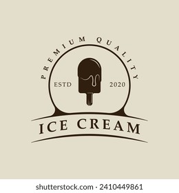 ice cream stick logo vector vintage illustration template icon graphic design. food frozen gelato sign or symbol for shop business with badge typography style concept