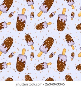 ice cream stick purple with chocolate seamless pattern background wallpaper playful wraping papper