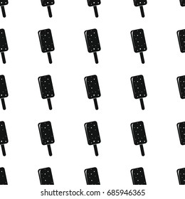 Ice cream in stick seamless pattern vector illustration background. Black silhouette ice cream stylish texture.