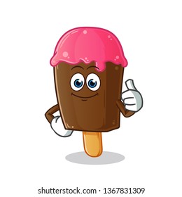 ice cream stick thumbs up mascot vector cartoon illustration