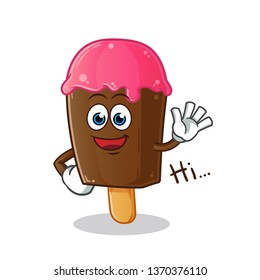 ice cream stick waving mascot vector cartoon illustration