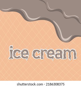 Pegatina de helado. Crema de chocolate fundida sobre fondo de madera. Ilustración vectorial