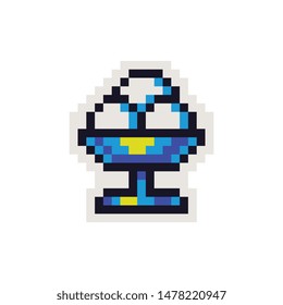 Ice cream sticker pixel art icon, design for logo сafe, mobile app, badges and patches, 8-bit sprite. Isolated on white background vector illustration.