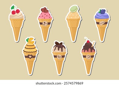 Ice Cream Stickers. Dessert vector illustration design