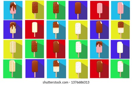  Ice cream stickers set. Collection of vector illustrations of ice cream. 