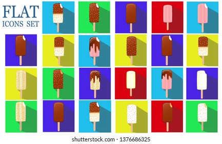  Ice cream stickers set. Collection of vector illustrations of ice cream. 
