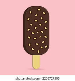 Ice cream sticks with chocolate and peanut flavor
