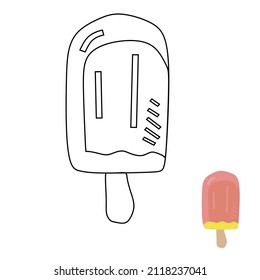 ice cream with sticks linear illustration. Coloring book for children.