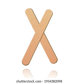 Ice cream sticks realistic style with wood texture isolated white background. Eco friendly food accesories. Medical tongue depressors. Vector 10 eps