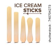 Ice Cream Sticks Set Vector. Different Types. Wooden Stick For Ice cream, Medical Tongue Depressor. Isolated On White Background Illustration