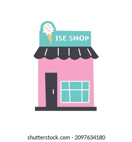 Ice cream store building vector hand drawn naive art