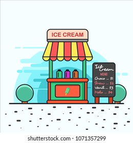 Ice cream store flat style with menu black board