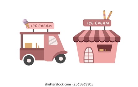 Ice cream store. Food truck ice cream. Dessert food truck. Fast food.