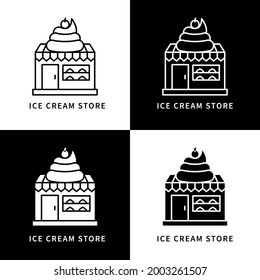 Ice Cream Store Icon Set. Sweet Dessert And Dairy Meal Business Logo Vector Design. Bakery And Shop Symbol