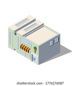 Ice cream store with a logo. Isometry architecture. In modern style.