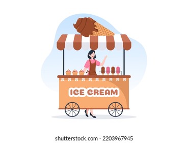 Ice Cream Store Template Hand Drawn Cartoon Flat Illustration with Delicious Dessert and Various Flavors Design