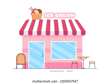 Ice Cream Store Template Hand Drawn Cartoon Flat Illustration with Delicious Dessert and Various Flavors Design