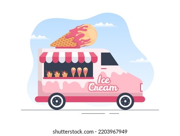 Ice Cream Store Template Hand Drawn Cartoon Flat Illustration with Delicious Dessert and Various Flavors Design