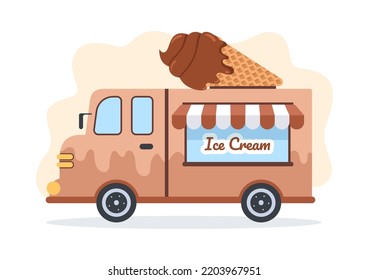 Ilustración plana de caricatura dibujada a mano en una tienda de helados con delicioso postre y variados sabores