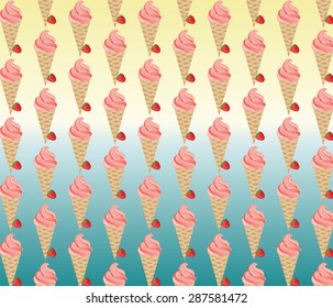 Ice Cream and strawberries Background. Vector