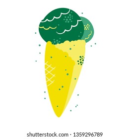 Ice cream, strawberries in a cone logo Scandinavian style on a black background. Confection, sweets, dessert shop sign. Cute berry ice cream cartoon style
