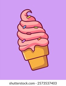 Ice Cream Strawberry Cartoon Icon Illustration, Food Dessert Icon Concept Isolated.