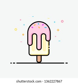 Ice cream strawberry clipart in filled outline style for decorated in summer poster and social media banner. 