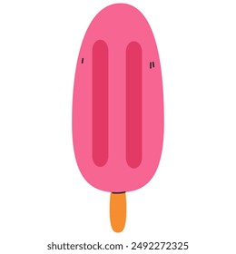 Ice cream. Strawberry popsicles, fruity frozen treat isolated on white. Pink frozen yogurt on wooden stick. Summer refreshing sweet dessert. Vector illustration isolated