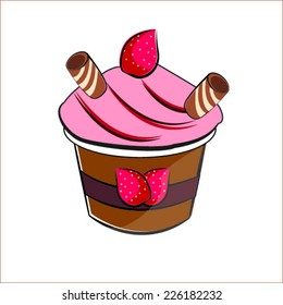 ICE CREAM STRAWBERRY WITH ROLL OF CHOCOLATE in  Doodle Style
