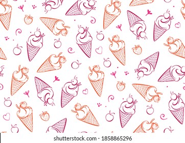 Ice cream with strawberry. seamless pattern Pink Ice cream for kids, adult, caffee. Vector illustration.