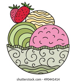 Ice cream with strawberry. Vector illustration.