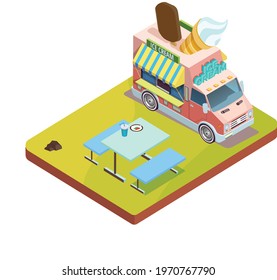 Ice Cream Street food truck isometric in the park
