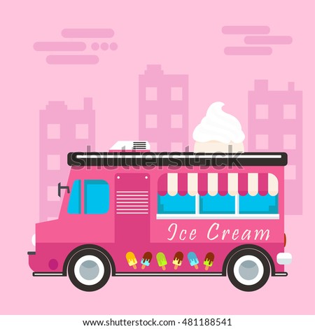 Ice cream street truck flat design vector illustration