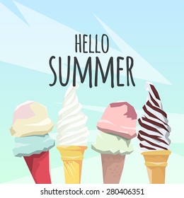 Ice Cream with Style Typography. Vector Illustration.Summer Desi