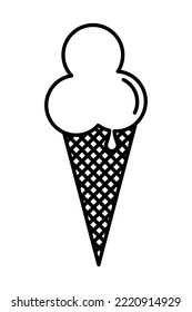 Ice cream in sugar cone line icon. Glaze, chocolate, on a stick, ice cream, frozen juice, in a sugar glass, sweetness. Yummy concept. Vector black line icon on a white background