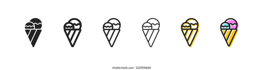 Ice cream in sugar cone line icon. Glaze, chocolate, on a stick, ice cream, frozen juice, in a sugar glass, sweetness. Yummy concept. Vector line icon on white background