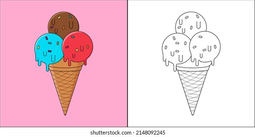 Ice cream suitable for children's coloring page vector illustration