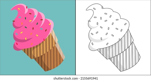 Ice cream suitable for children's coloring page vector illustration