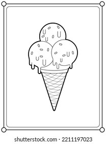 Ice cream suitable for children's coloring page vector illustration