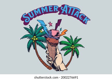 ilustración de ataque de verano con helado con acción de relámpago