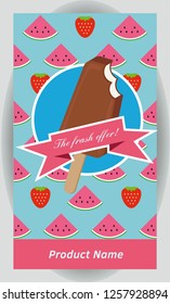 Ice cream summer banner. Sale badge. Vertical background 1080x1920 resolution.
