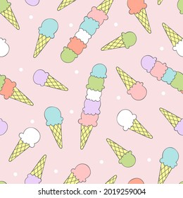 Ice cream. Summer cold sweetness. Cartoon print. Seamless vector pattern (background). 