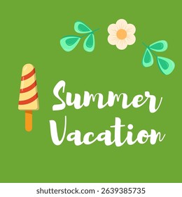 Ice cream Summer holiday present. Summer banner, Exotic Floral Invitation, Flyer or Card.