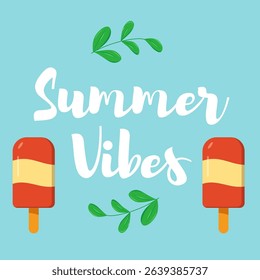 Ice cream Summer holiday present. Summer banner, Exotic Floral Invitation, Flyer or Card.