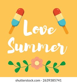 Ice cream Summer holiday present. Summer banner, Exotic Floral Invitation, Flyer or Card.