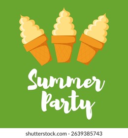 Ice cream Summer holiday present. Summer banner, Exotic Floral Invitation, Flyer or Card.