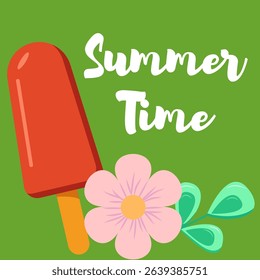 Ice cream Summer holiday present. Summer banner, Exotic Floral Invitation, Flyer or Card.