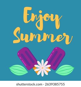 Ice cream Summer holiday present. Summer banner, Exotic Floral Invitation, Flyer or Card.